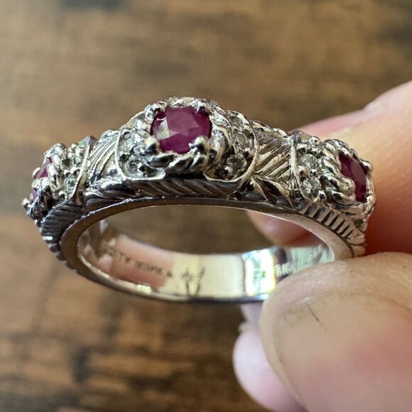 Vintage JUDITH RIPKA  Sterling Silver STACKING RING SET SIZE 8 Pearl Ruby CZ 925 - Picture 8 of 9